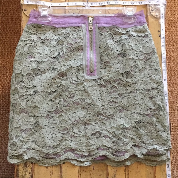 F21 COLLECTION NY SAGE LACE MINI SKIRT L M - Picture 13 of 16